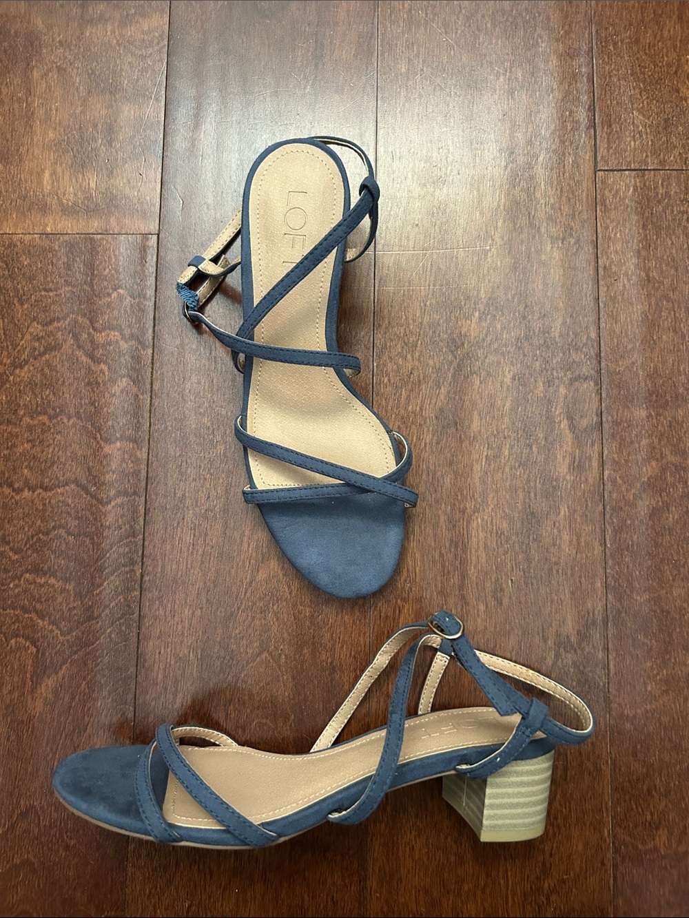 LOFT Blue Textile Strappy Low-Heel Sandals, Size 5.5